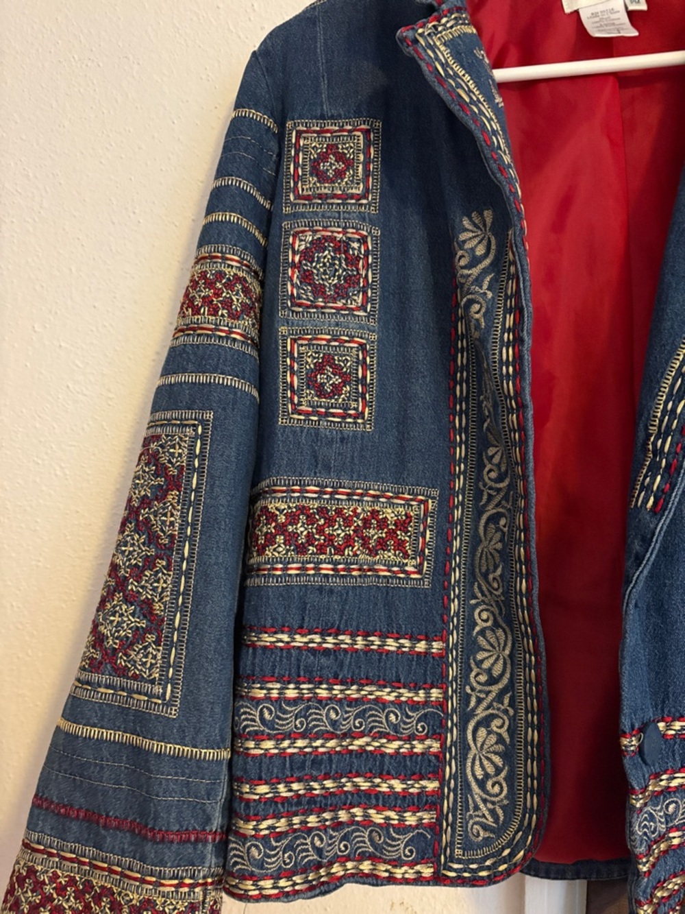 Coldwater Creek Blue Denim Jacket with Red Embroidery - Picture 2 of 4